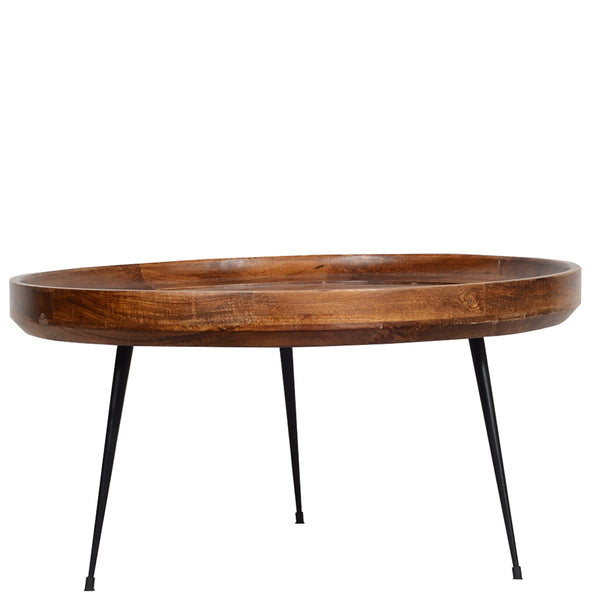 Benzara Gia Round Mango Wood Coffee Table With Splayed Metal Legs Brown And Black- UPT-183000