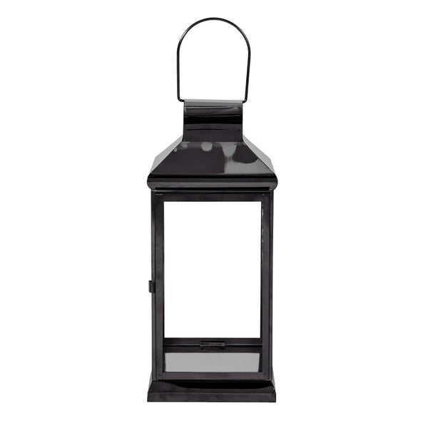 Benzara Giana 16 Inch Lantern Square Black Stainless Steel Frame Tempered Glass -BM321651
