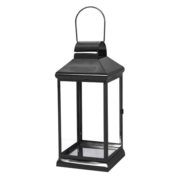 Benzara Giana 16 Inch Lantern Square Black Stainless Steel Frame Tempered Glass -BM321651