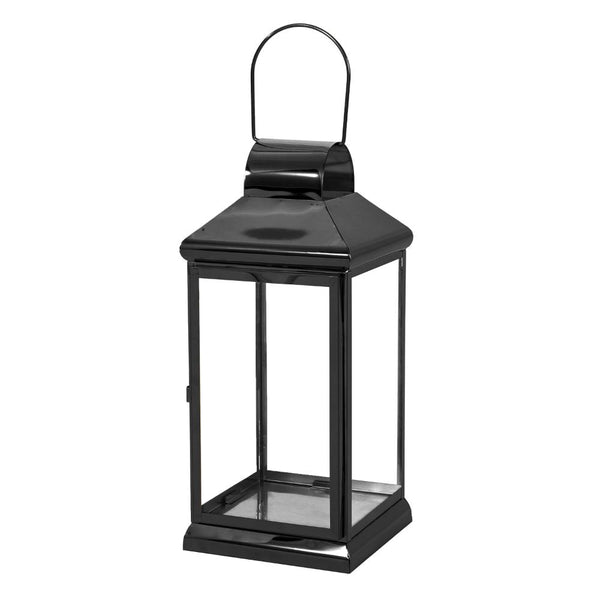 benzara Giana 16 Inch Lantern Square Black Stainless Steel Frame Tempered Glass -BM321651