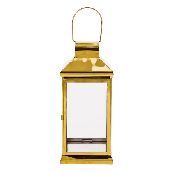 Benzara Giana 16 Inch Lantern Square Gold Stainless Steel Frame Tempered Glass -BM321653