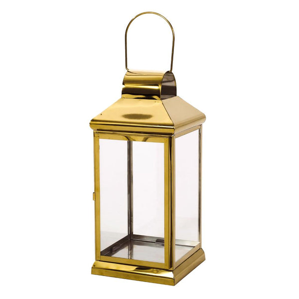 benzara Giana 16 Inch Lantern Square Gold Stainless Steel Frame Tempered Glass -BM321653