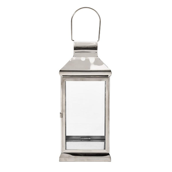 Benzara Giana 16 Inch Lantern Square Silver Stainless Steel Frame Tempered Glass -BM321652