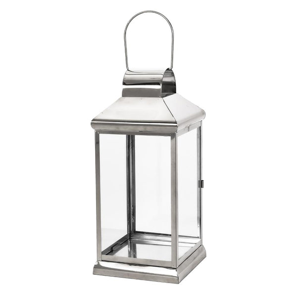 Benzara Giana 16 Inch Lantern Square Silver Stainless Steel Frame Tempered Glass -BM321652