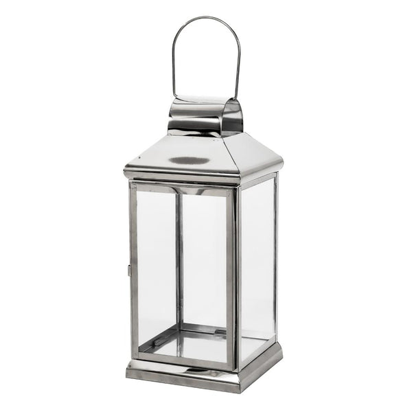 benzara Giana 16 Inch Lantern Square Silver Stainless Steel Frame Tempered Glass -BM321652