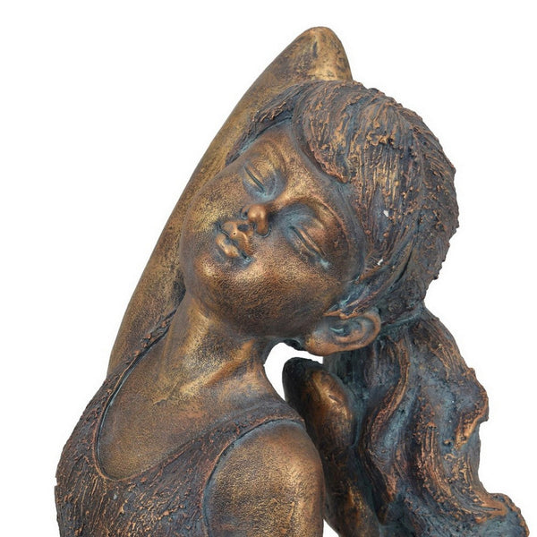 Benzara Giana Outdoor Garden Girl Figurine Yoga Pose Bronze Resin 19 Inch -BM324584