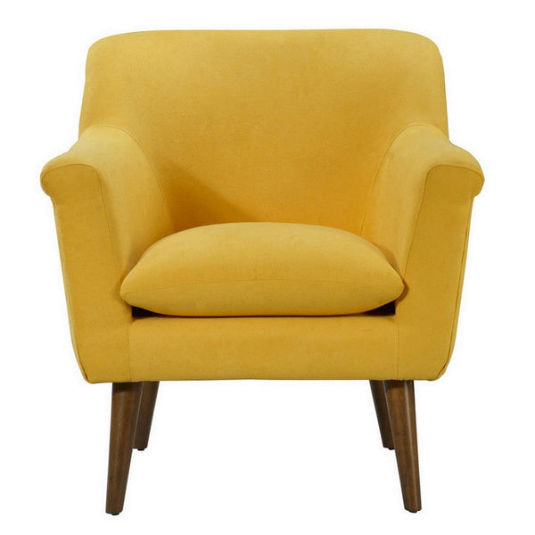 Benzara Gigi 32 Inch Accent Chair Yellow Fabric Pillow Top Seat Angled Wood Legs - BM286671