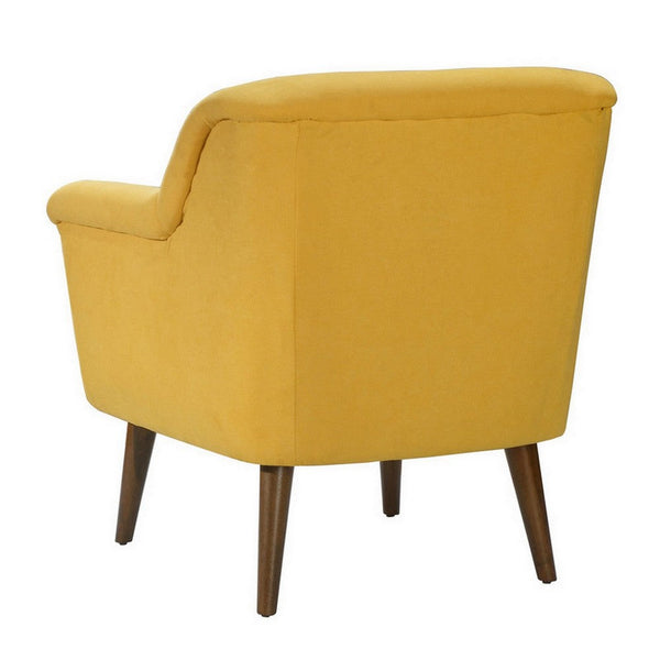 Benzara Gigi 32 Inch Accent Chair Yellow Fabric Pillow Top Seat Angled Wood Legs - BM286671