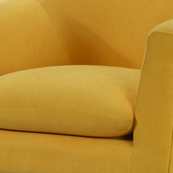 Benzara Gigi 32 Inch Accent Chair Yellow Fabric Pillow Top Seat Angled Wood Legs - BM286671