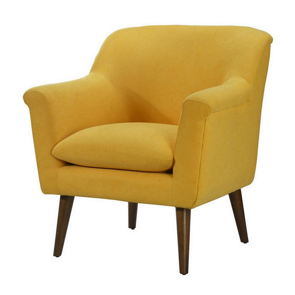 benzara Gigi 32 Inch Accent Chair Yellow Fabric Pillow Top Seat Angled Wood Legs - BM286671