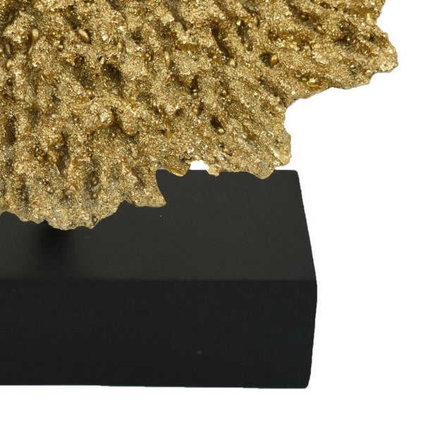 Benzara Gito Coral Sculpture Accent Decor Black Base And Gold Resin 10 Inch -BM324310