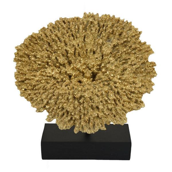 benzara Gito Coral Sculpture Accent Decor Black Base and Gold Resin 10 Inch -BM324310