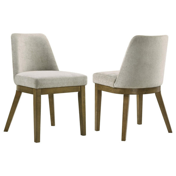 Benzara Givy Dining Armless Chair Set Of 2 Tapered Legs Oak Brown Wood Tan -BM329132