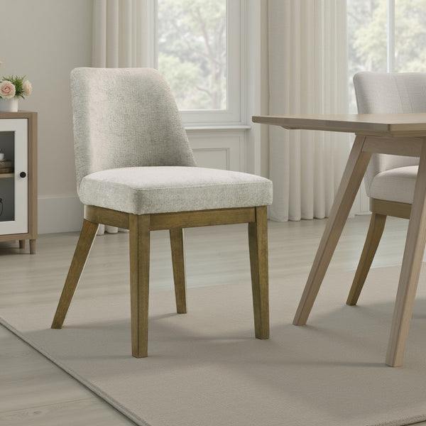 benzara Givy Dining Armless Chair Set of 2 Tapered Legs Oak Brown Wood Tan -BM329132