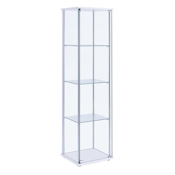 benzara Glass and Metal Curio Cabinet with 4 Shelves Clear and White - BM206503