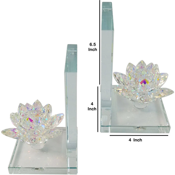 Benzara Glass Made Lotus Statuette Bookend Pair Of 2 Clear - BM205105