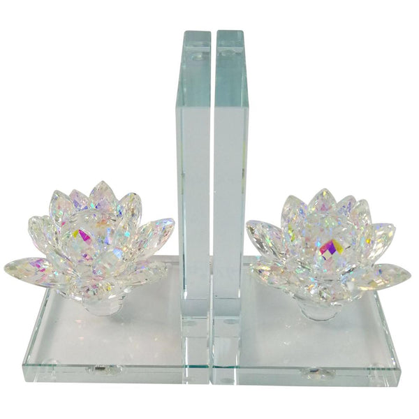 benzara Glass Made Lotus Statuette Bookend Pair of 2 Clear - BM205105