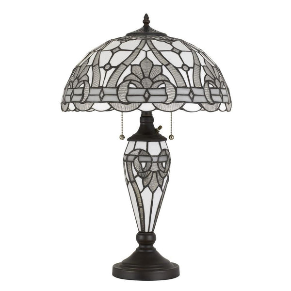 benzara Glass Table Lamp with Umbrella Shade and Pull Chain Switch Gray - BM233321