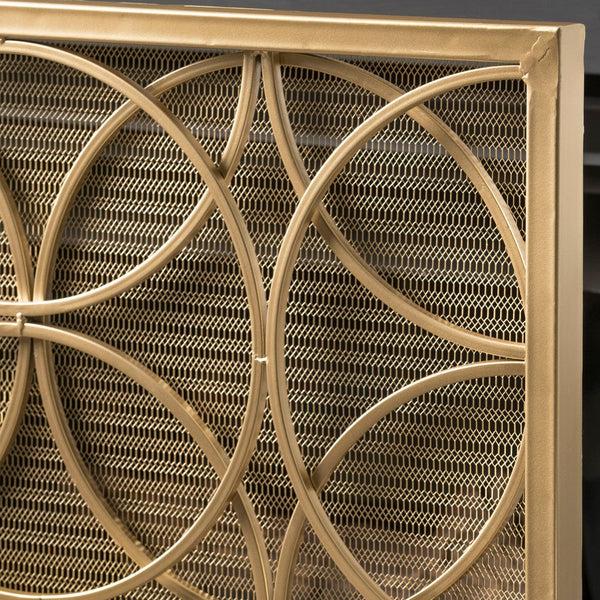 Benzara Gold Fireplace Screen Single Panel Overlapping Circle Design 41x31 -BM325000