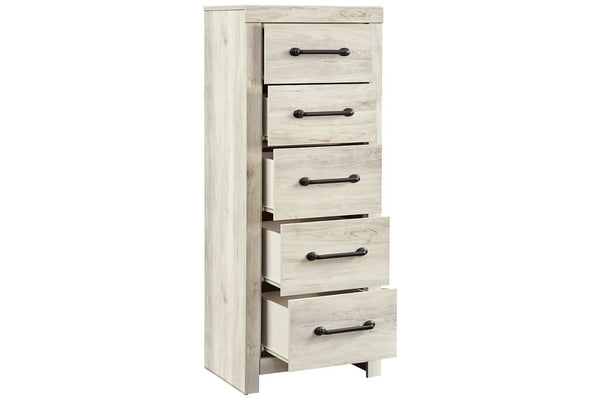 Benzara Grained 5 Drawer Wooden Chest With Bar Pull Handles In Distressed White - BM209316