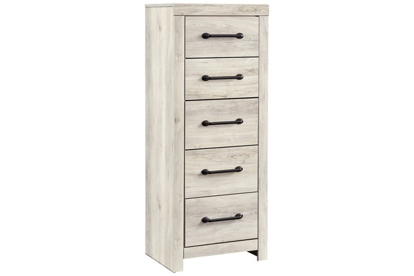 benzara Grained 5 Drawer Wooden Chest with Bar Pull Handles in Distressed White - BM209316