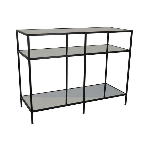 Benzara Gwen Plant Stand With 3 Mirrored Shelves Black Metal Frame 40 Inch -BM330151