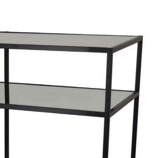 Benzara Gwen Plant Stand With 3 Mirrored Shelves Black Metal Frame 40 Inch -BM330151