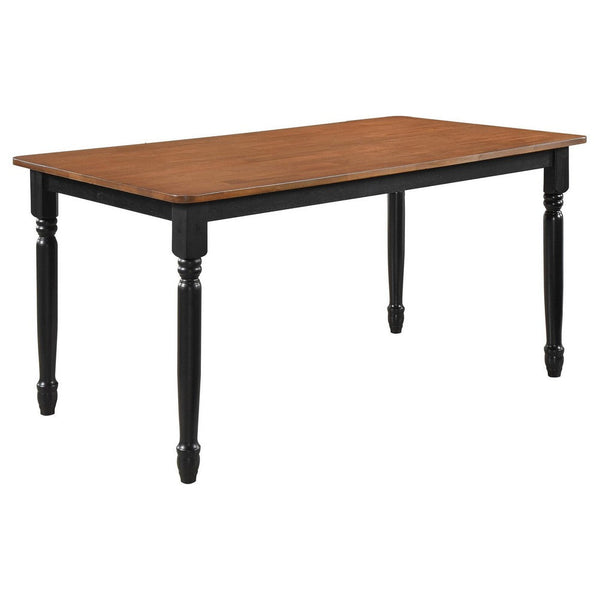 Benzara Halie Dining Table Black Turned Legs Rectangular Brown Wood 63 Inch -BM329141