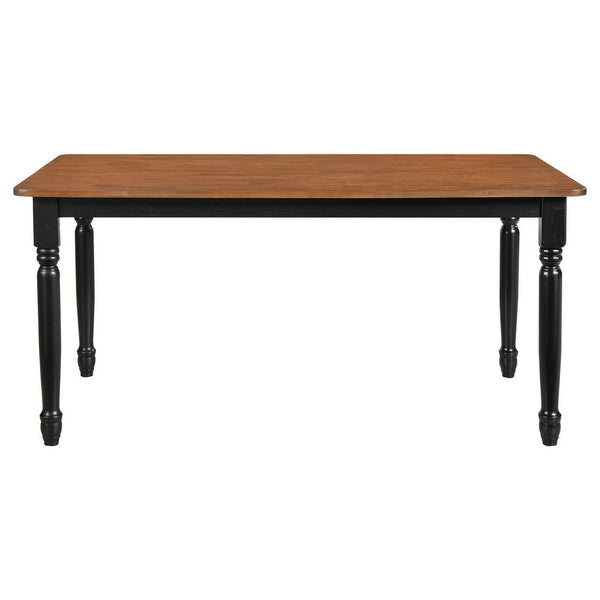 Benzara Halie Dining Table Black Turned Legs Rectangular Brown Wood 63 Inch -BM329141