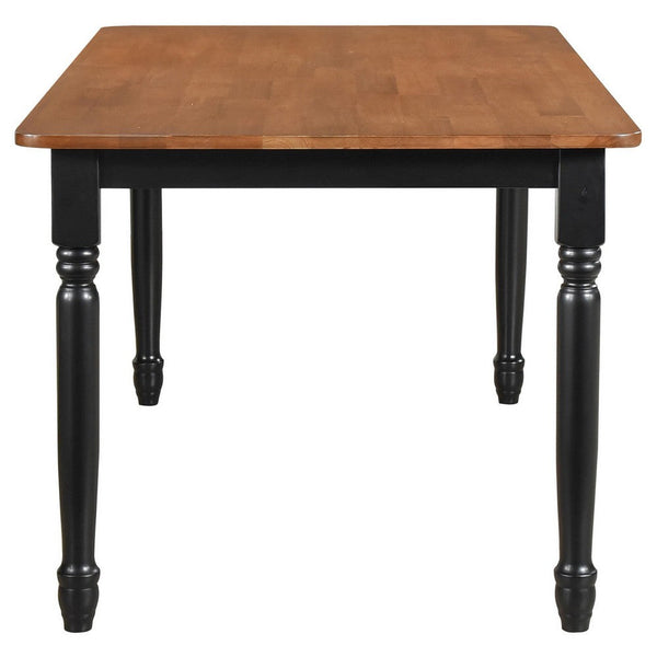 Benzara Halie Dining Table Black Turned Legs Rectangular Brown Wood 63 Inch -BM329141