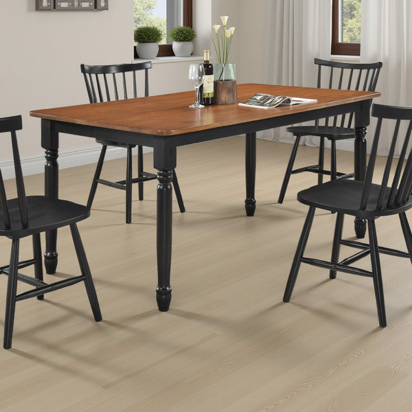 benzara Halie Dining Table Black Turned Legs Rectangular Brown Wood 63 Inch -BM329141