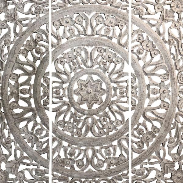 Benzara Hand Carved Panels Wooden Wall Art With Cutouts Set Of 3 Distressed White - UPT-225287