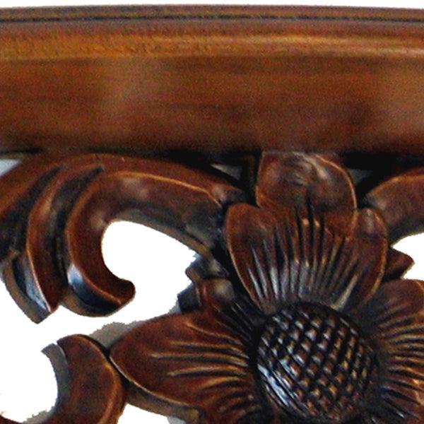 Benzara Hand Carved Wooden Floating Wall Shelf In Floral Design Brown - BM210438