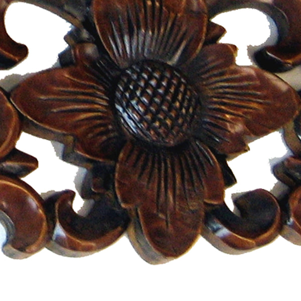 Benzara Hand Carved Wooden Floating Wall Shelf In Floral Design Brown - BM210438