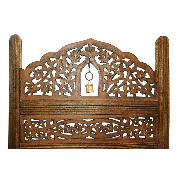 Benzara Handcrafted Wooden 4 Panel Room Divider Screen With Tiny Bells - Reversible - UPT-176787
