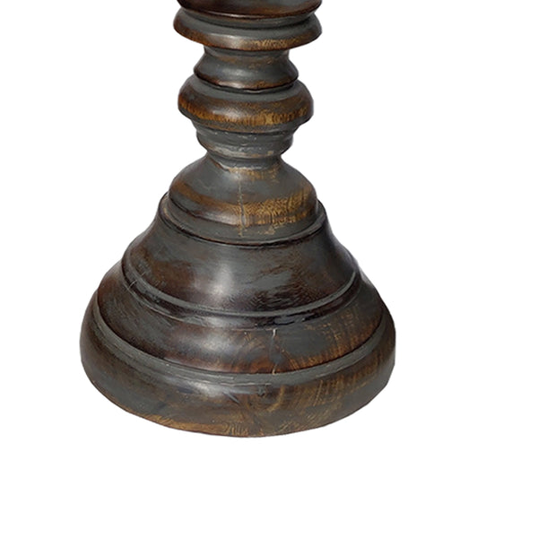 Benzara Handmade Pillar Shape Wooden Candle Holder With Flared Top Brown And Gray Set Of 3 - BM00080