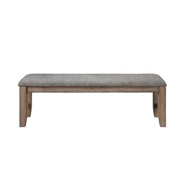 Benzara Harris Dining Bench Gray Fabric Brown Solid Rubberwood 60 Inch -BM329934