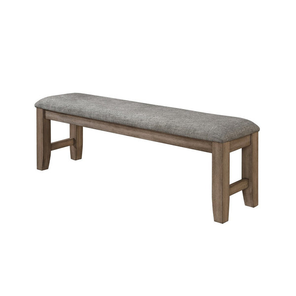benzara Harris Dining Bench Gray Fabric Brown Solid Rubberwood 60 Inch -BM329934