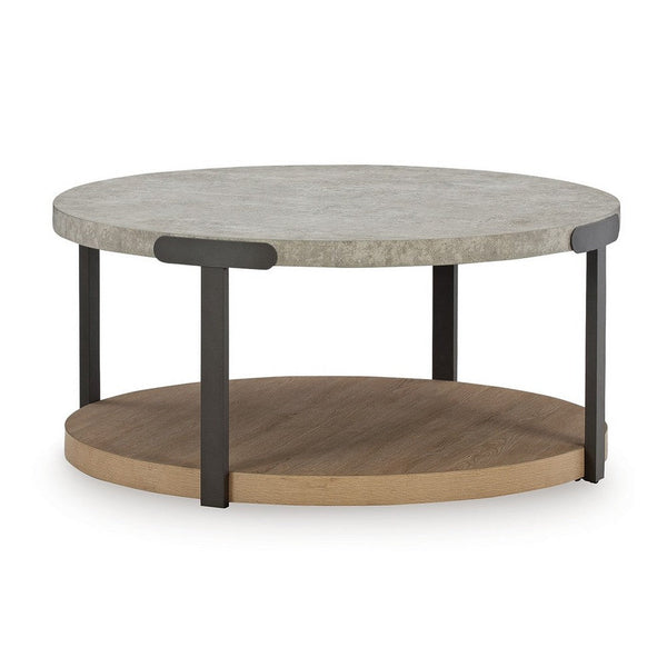 Benzara Hein 3pc Coffee N End Table Set Gray Round Top W Shelf And Wheels -BM327841