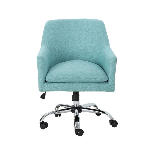 Benzara Heza Rolling Swivel Office Chair Light Blue Fabric Chrome Metal -BM324991
