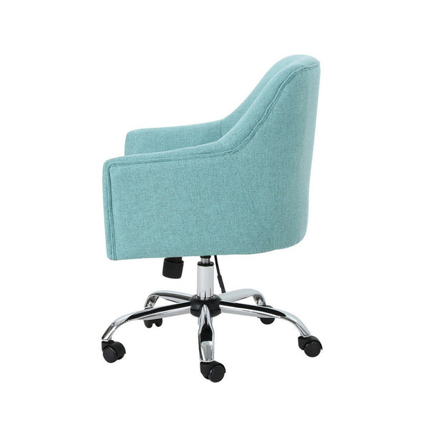 Benzara Heza Rolling Swivel Office Chair Light Blue Fabric Chrome Metal -BM324991