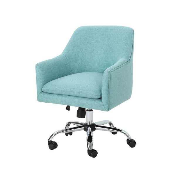 benzara Heza Rolling Swivel Office Chair Light Blue Fabric Chrome Metal -BM324991