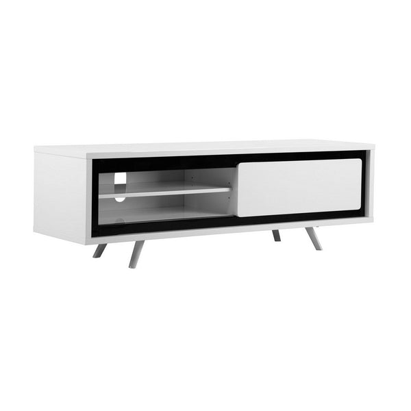 Benzara Hle TV Stand Media Console Low Profile 59 Inch White Black Lacquer -BM330212