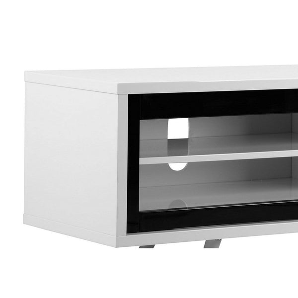 Benzara Hle TV Stand Media Console Low Profile 59 Inch White Black Lacquer -BM330212