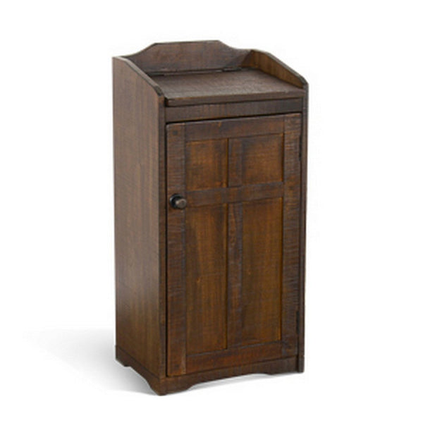 benzara Homestead Trash Box 34 Inch Tall Rough Sawn Mahogany Dark Brown -BM323736