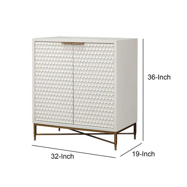 Benzara Honeycomb Design 2 Door Bar Cabinet With Metal Legs White - BM206689