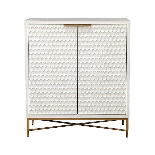 Benzara Honeycomb Design 2 Door Bar Cabinet With Metal Legs White - BM206689