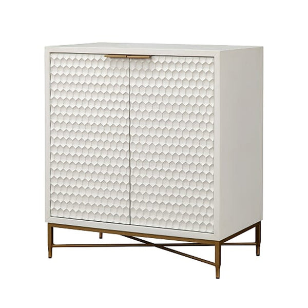 benzara Honeycomb Design 2 Door Bar Cabinet with Metal Legs White - BM206689