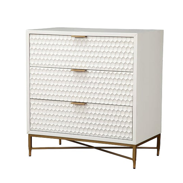 Benzara Honeycomb Design 3 Drawer Chest With Metal Legs Small White - BM206687