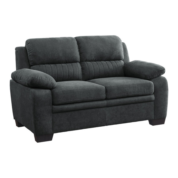 Benzara Hugh 58 Inch Loveseat Dark Gray Polyester Foam Cushioned Solid Wood - BM315494